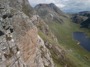 The mighty Orange Bow, one of the best E5 pitches on earth, on Carnmore, arguably Scotland's finest mountain rock..